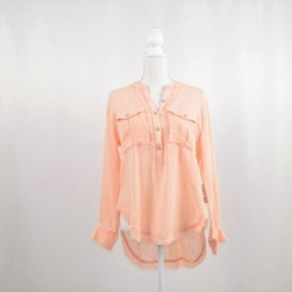 Free People Talk To Me Buttondown, Peach - Picture 6 of 7